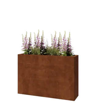 Floreira em aço corten - Retângulo - 120 x 30 x 80 cm - Com placa de base