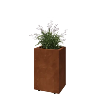 Floreira em aço corten - Retângulo - 40 x 30 x 60 cm - Com placa de base - Com pés