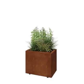 Floreira em aço corten - Retângulo - 50 x 30 x 40 cm - Com placa de base - Com pés