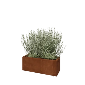 Floreira em aço corten - Retângulo - 80 x 30 x 30 cm - Com placa de base - Com pés
