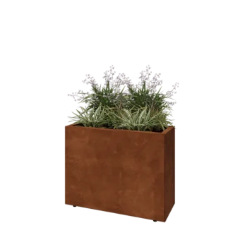 Floreira em aço corten - Retângulo - 80 x 30 x 60 cm - Com placa de base - Com pés