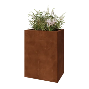 Floreira em aço corten - Retângulo - 60 x 40 x 80 cm - Sem placa de base
