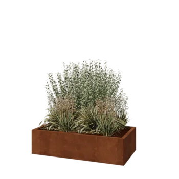 Floreira em aço corten - Retângulo - 120 x 60 x 30 cm - Com placa de base