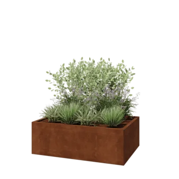Floreira em aço corten - Retângulo - 120 x 80 x 40 cm - Com placa de base