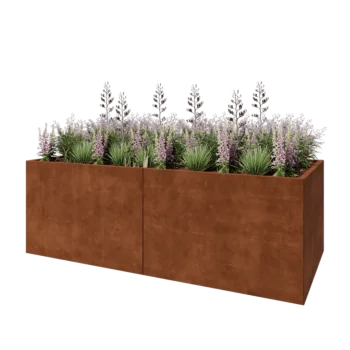 Floreira XXL em aço corten - Retângulo - 240 x 100 x 80 cm - Sem placa de base