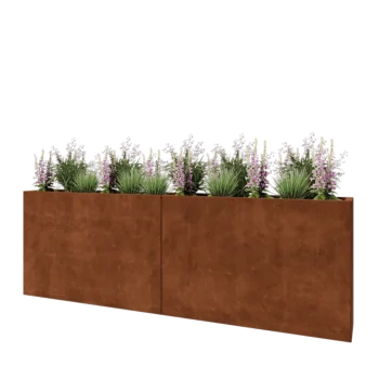 Floreira XXL em aço corten - Retângulo - 240 x 30 x 80 cm - Sem placa de base