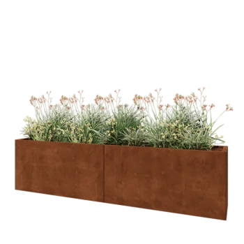 Floreira XXL em aço corten - Retângulo - 240 x 40 x 60 cm - Sem placa de base