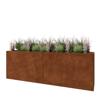 Floreira XXL em aço corten - Retângulo - 240 x 50 x 80 cm - Com placa de base