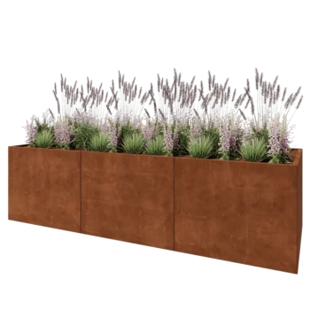 Floreira XXL em aço corten - Retângulo - 300 x 100 x 80 cm - Sem placa de base