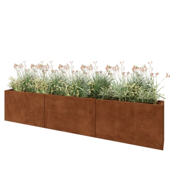 Floreira XXL em aço corten - Retângulo - 300 x 30 x 60 cm - Sem placa de base