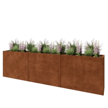 Floreira XXL em aço corten - Retângulo - 300 x 40 x 80 cm - Com placa de base