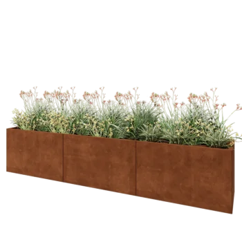 Floreira XXL em aço corten - Retângulo - 300 x 50 x 60 cm - Sem placa de base