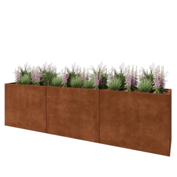 Floreira XXL em aço corten - Retângulo - 300 x 50 x 80 cm - Sem placa de base