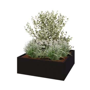Floreira em aço - Quadrado - 120 x 120 x 40 cm - RAL9005 fosco (preto) - Sem placa de base