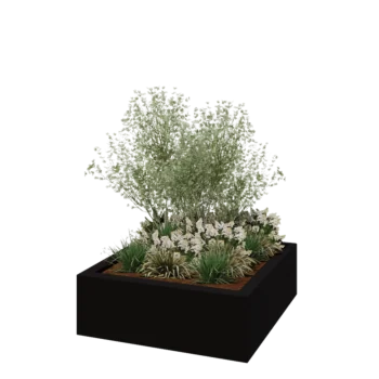 Floreira em fibra de vidro - Quadrado - 120 x 120 x 40 cm - RAL9005 mate (preto) - Com fundo