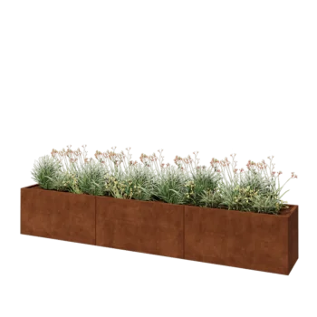 Floreira XXL em aço corten - Retângulo - 360 x 50 x 60 cm - Com placa de base
