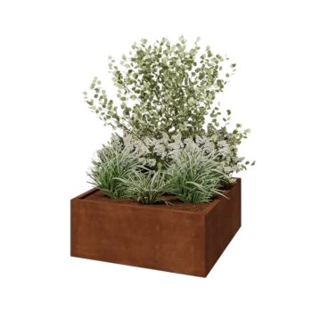 Floreira em aço corten - Quadrado - 100 x 100 x 40 cm - Sem placa de base