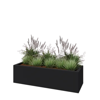 Floreira em fibra de vidro - Retângulo - 150 x 50 x 40 cm - RAL7021 mate (cinzento preto) - Com fundo