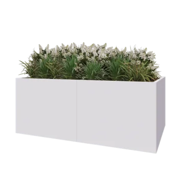 Floreira XXL em aço - Retângulo - 200 x 120 x 80 cm - RAL9010 fosco (branco) - Com placa de base