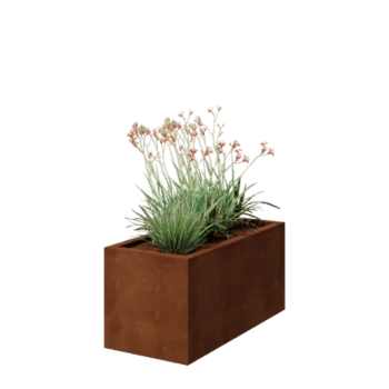 Floreira em aço corten - Retângulo - 100 x 50 x 50 cm - Soldado - Com placa de base