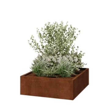 Floreira em aço corten - Quadrado - 120 x 120 x 40 cm - Soldado - Sem placa de base