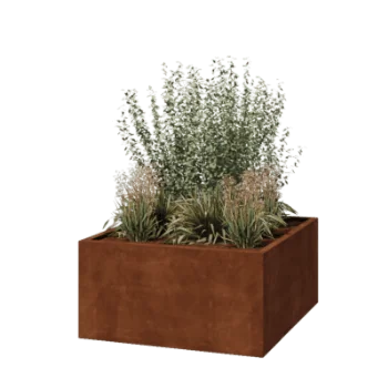 Floreira em aço corten - Quadrado - 120 x 120 x 60 cm - Soldado - Sem placa de base