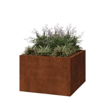 Floreira em aço corten - Quadrado - 120 x 120 x 80 cm - Soldado - Sem placa de base