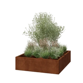 Floreira em aço corten - Quadrado - 140 x 140 x 40 cm - Soldado - Sem placa de base