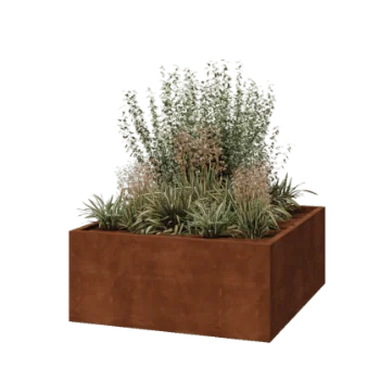 Floreira em aço corten - Quadrado - 140 x 140 x 60 cm - Soldado - Sem placa de base