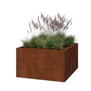 Floreira em aço corten - Quadrado - 140 x 140 x 80 cm - Soldado - Sem placa de base