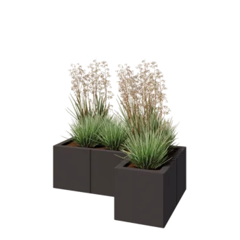 Floreira em aço - Forma de L - 90 x 60 x 30 cm - RAL7016 fosco (cinzento antracite) - Com placa de base