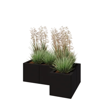 Floreira em aço - Forma de L - 90 x 60 x 30 cm - RAL9005 fosco (preto) - Com placa de base