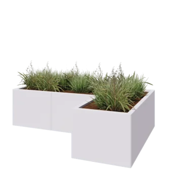 Floreira em aço - Forma de L - 150 x 100 x 40 cm - RAL9010 fosco (branco) - Com placa de base