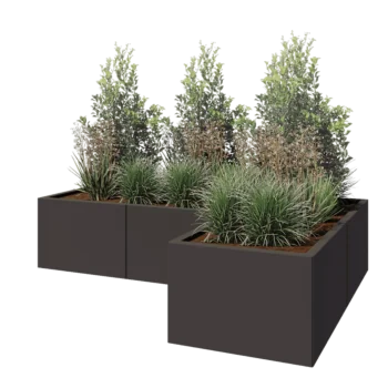 Floreira em aço - Forma de L - 180 x 120 x 40 cm - RAL7016 fosco (cinzento antracite) - Sem placa de base