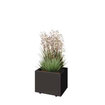 Floreira em aço - Retângulo - 40 x 30 x 30 cm - RAL7016 fosco (cinzento antracite) - Com placa de base - Com pés