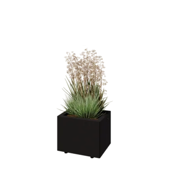 Floreira em aço - Retângulo - 40 x 30 x 30 cm - RAL9005 fosco (preto) - Com placa de base - Com pés
