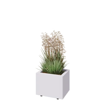 Floreira em aço - Retângulo - 40 x 30 x 30 cm - RAL9010 fosco (branco) - Com placa de base - Com pés