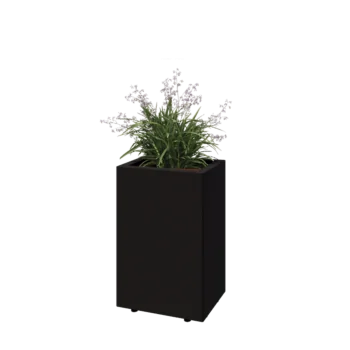 Floreira em aço - Retângulo - 40 x 30 x 60 cm - RAL9005 fosco (preto) - Com placa de base - Com pés