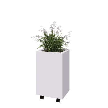 Floreira em aço - Retângulo - 40 x 30 x 60 cm - RAL9010 fosco (branco) - Com placa de base - Com rodas