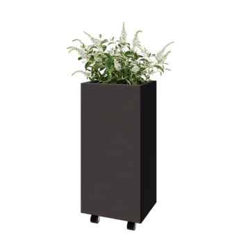 Floreira em aço - Retângulo - 40 x 30 x 80 cm - Outra cor RAL - Com placa de base - Com rodas
