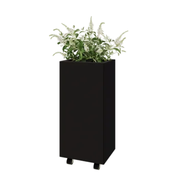 Floreira em aço - Retângulo - 40 x 30 x 80 cm - RAL9005 fosco (preto) - Com placa de base - Com rodas