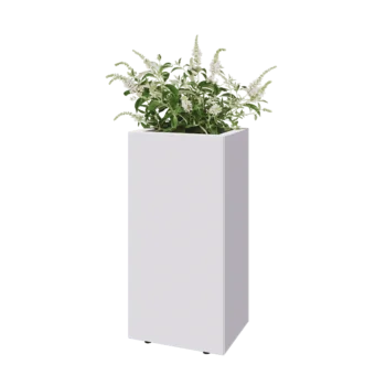 Floreira em aço - Retângulo - 40 x 30 x 80 cm - RAL9010 fosco (branco) - Com placa de base - Com pés