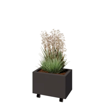 Floreira em aço - Retângulo - 50 x 30 x 30 cm - Outra cor RAL - Com placa de base - Com rodas