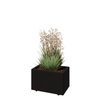 Floreira em aço - Retângulo - 50 x 30 x 30 cm - RAL9005 fosco (preto) - Com placa de base - Com pés