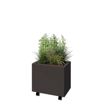 Floreira em aço - Retângulo - 50 x 30 x 40 cm - Outra cor RAL - Com placa de base - Com rodas