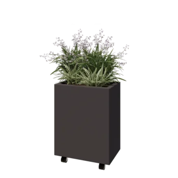 Floreira em aço - Retângulo - 50 x 30 x 60 cm - Outra cor RAL - Com placa de base - Com rodas