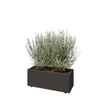 Floreira em aço - Retângulo - 80 x 30 x 30 cm - Outra cor RAL - Com placa de base - Com pés