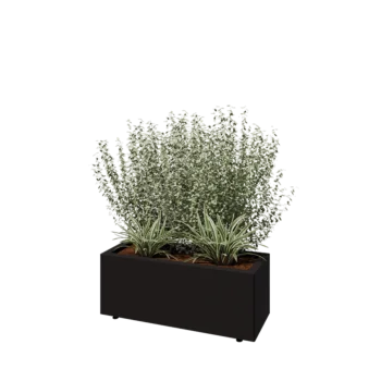 Floreira em aço - Retângulo - 80 x 30 x 30 cm - RAL9005 fosco (preto) - Com placa de base - Com pés