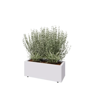 Floreira em aço - Retângulo - 80 x 30 x 30 cm - RAL9010 fosco (branco) - Com placa de base - Com pés