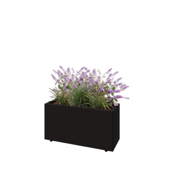Floreira em aço - Retângulo - 80 x 30 x 40 cm - RAL9005 fosco (preto) - Com placa de base - Com pés